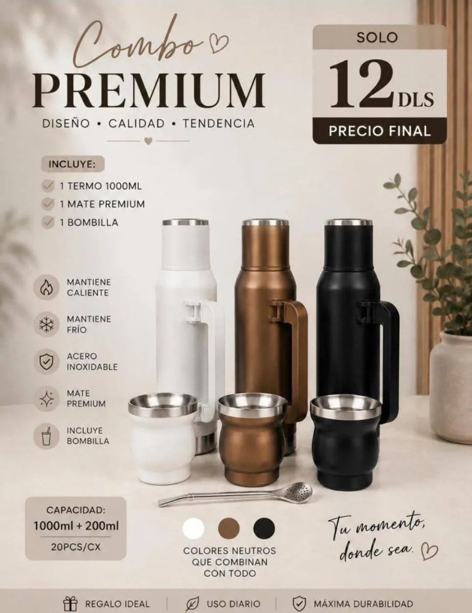 Set de termo plus 1L ( Termo, mate y bombilla)